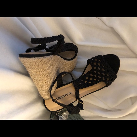 Black Wedge Sandals Macrame with Espadrille Heels - Picture 4 of 8